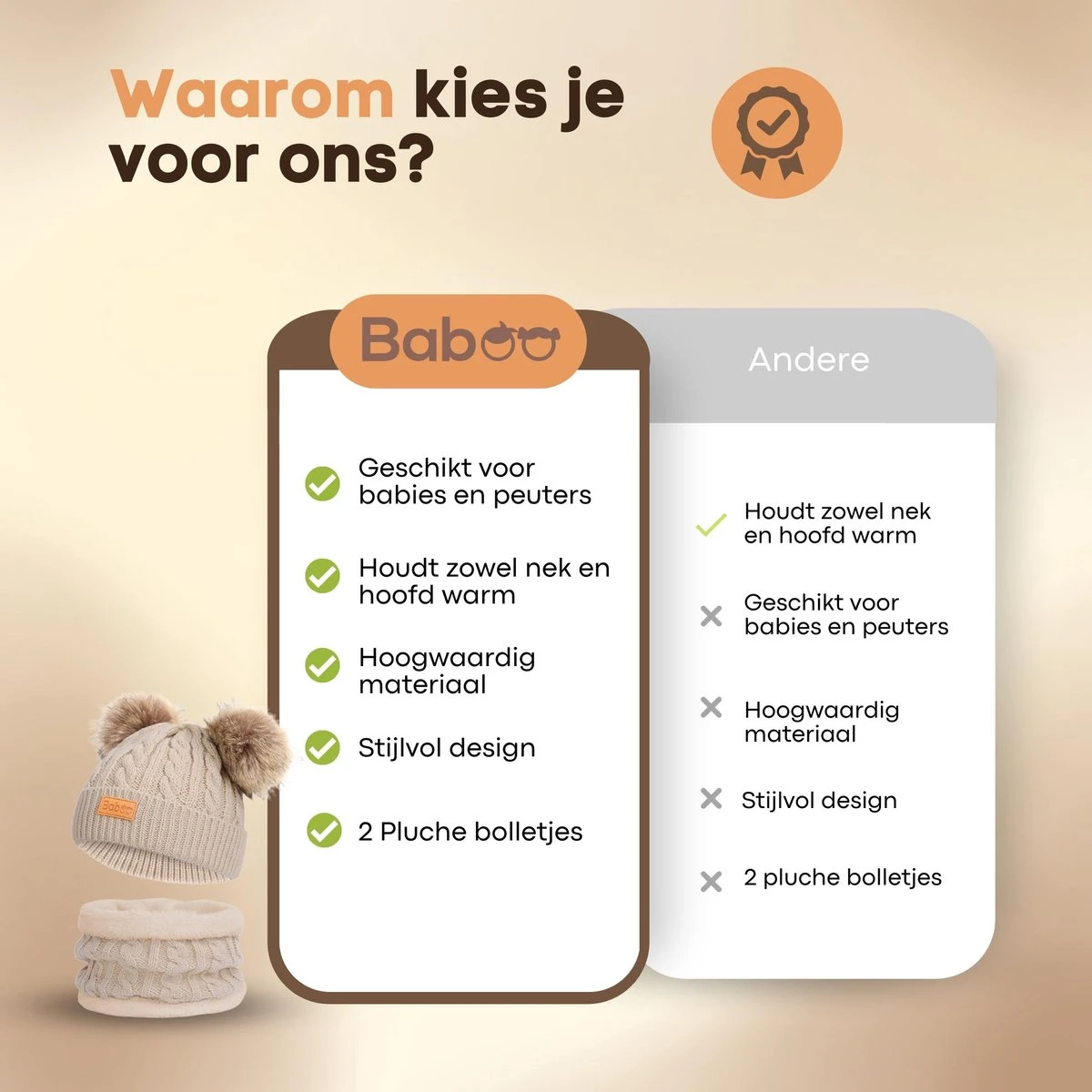 Baboo Baby Muts & Sjaal - Baby Kleding Jongens En Meisjes - Winter Kinderkleding - 0 Tot 2 Jaar - Onesize - Beige 5 Baboo Baby Muts & Sjaal - Baby Kleding Jongens En Meisjes - Winter Kinderkleding - 0 Tot 2 Jaar - Onesize - Beige - Afbeelding 5