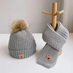 Beary Baby Muts & Sjaal - Baby Muts - Kindermuts - Beanie - Winter - 0 Tot 6 Jaar - Grijs