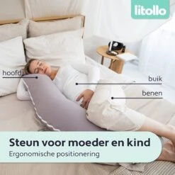 Litollo® Zwangerschapskussen (J-vorm) - Zijslaapkussen - Voedingskussen - Lichaamskussen - Body Pillow - 145cm - Afneembare Hoes - Grijs -Goedkope Kleintje Kleding Winkel 1200x1200 618