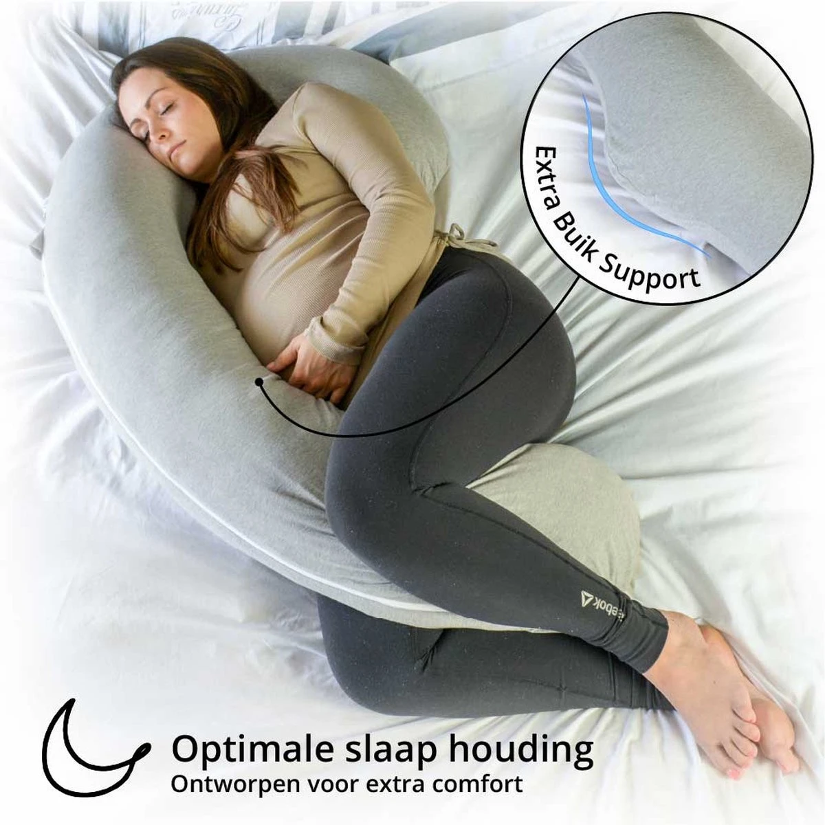 Ella® Zwangerschapskussen XXL J-vorm - Zijslaapkussen - Lichaamskussen - Voedingskussen - Body Pillow - 155cm - Afneembare Jersey Katoenen Hoes - Lichtgrijs 2 Ella® Zwangerschapskussen XXL J-vorm - Zijslaapkussen - Lichaamskussen - Voedingskussen - Body Pillow - 155cm - Afneembare Jersey Katoenen Hoes - Lichtgrijs - Afbeelding 2