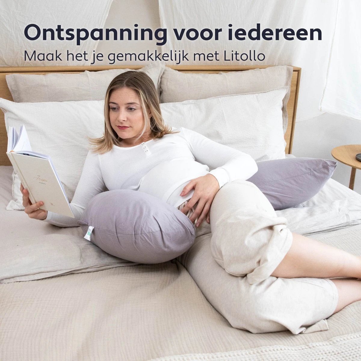 Litollo® Zwangerschapskussen (J-vorm) - Zijslaapkussen - Voedingskussen - Lichaamskussen - Body Pillow - 145cm - Zachte Fleece Stof - Afneembare Hoes - Olijfgroen 3 Litollo® Zwangerschapskussen (J-vorm) - Zijslaapkussen - Voedingskussen - Lichaamskussen - Body Pillow - 145cm - Zachte Fleece Stof - Afneembare Hoes - Olijfgroen - Afbeelding 3