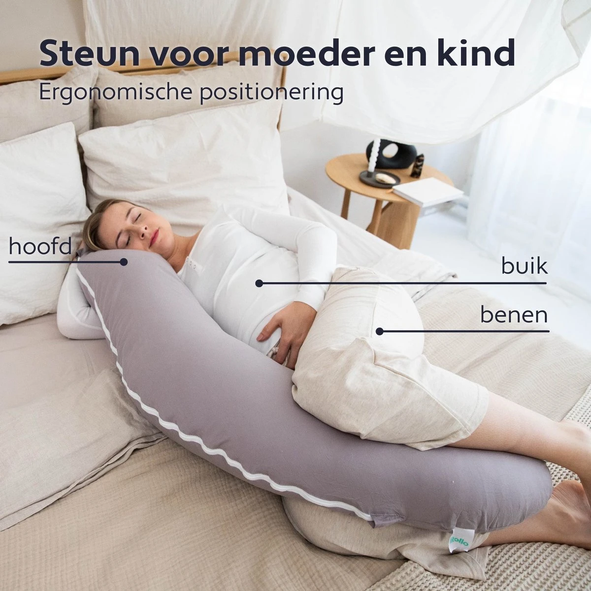 Litollo® Zwangerschapskussen (J-vorm) - Zijslaapkussen - Voedingskussen - Lichaamskussen - Body Pillow - 145cm - Zachte Fleece Stof - Afneembare Hoes - Olijfgroen 4 Litollo® Zwangerschapskussen (J-vorm) - Zijslaapkussen - Voedingskussen - Lichaamskussen - Body Pillow - 145cm - Zachte Fleece Stof - Afneembare Hoes - Olijfgroen - Afbeelding 4