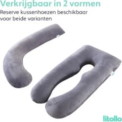 Litollo® Zwangerschapskussen (J-vorm) - Zijslaapkussen - Voedingskussen - Lichaamskussen - Body Pillow - 145cm - Zachte Fleece Stof - Afneembare Hoes - Grijs -Goedkope Kleintje Kleding Winkel 1200x1200 750
