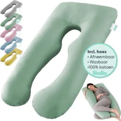 Litollo® Zwangerschapskussen XXL - Voedingskussen - Lichaamskussen - Body Pillow - 280cm - Afneembare Hoes - Olijfgroen