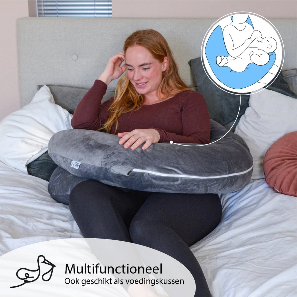 Ella® Zwangerschapskussen XXL C-vorm - Voedingskussen - Zijslaapkussen - Lichaamskussen - Body Pillow - Afneembare Minky Fleece Hoes - 150x70cm - Grijs 8 Ella® Zwangerschapskussen XXL C-vorm - Voedingskussen - Zijslaapkussen - Lichaamskussen - Body Pillow - Afneembare Minky Fleece Hoes - 150x70cm - Grijs - Afbeelding 8