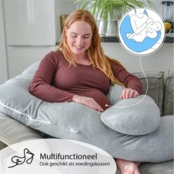 Ella® Zwangerschapskussen XXL U-Vorm - Voedingskussen - Zijslaapkussen - Lichaamskussen - Body Pillow - Afneembare Jersey Katoenen Hoes - 140x80cm - Lichtgrijs -Goedkope Kleintje Kleding Winkel 1200x1200 821