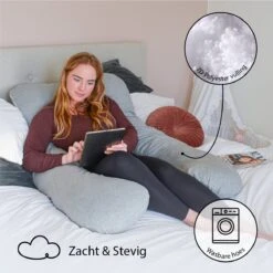 Ella® Zwangerschapskussen XXL U-Vorm - Voedingskussen - Zijslaapkussen - Lichaamskussen - Body Pillow - Afneembare Jersey Katoenen Hoes - 140x80cm - Lichtgrijs -Goedkope Kleintje Kleding Winkel 1200x1200 822