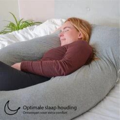 Ella® Zwangerschapskussen XXL U-Vorm - Voedingskussen - Zijslaapkussen - Lichaamskussen - Body Pillow - Afneembare Jersey Katoenen Hoes - 140x80cm - Lichtgrijs -Goedkope Kleintje Kleding Winkel 1200x1200 823