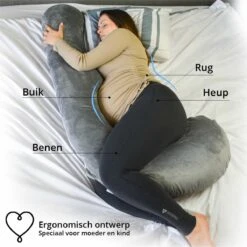 Ella® Zwangerschapskussen XXL J-vorm - Zijslaapkussen - Lichaamskussen - Voedingskussen - Body Pillow - 155cm - Afneembare Minky Fleece Hoes - Grijs -Goedkope Kleintje Kleding Winkel 1200x1200 841