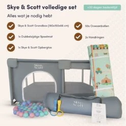 Skye & Scott Grondbox - Met 50x Ballenbak Ballen - En Dubbelzijdige Speelmat - Speelbox Voor Baby - Playpen - Kruipbox - Kinderbox - 180x150cm - Grijs -Goedkope Kleintje Kleding Winkel 1200x1200 861