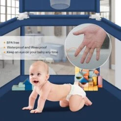 Merkloos Grondbox - Zeshoek Baby Speelbox - Playpen - Kruipbox Met Basketballkorf- Blauw -Goedkope Kleintje Kleding Winkel 1200x1200 868