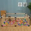 Massief Hout Grondbox 90cm * 6 Delig - Baby Boxen - Playpen Baby Omtrek 5,4m - ONGELAKT Grenenhout - Kinderbox Modulair (6-delig) Ontwerp Je Eigen Baby Box / Kinderbox - Enorme Evenementenruimte & Flexibel Lay-outontwerp