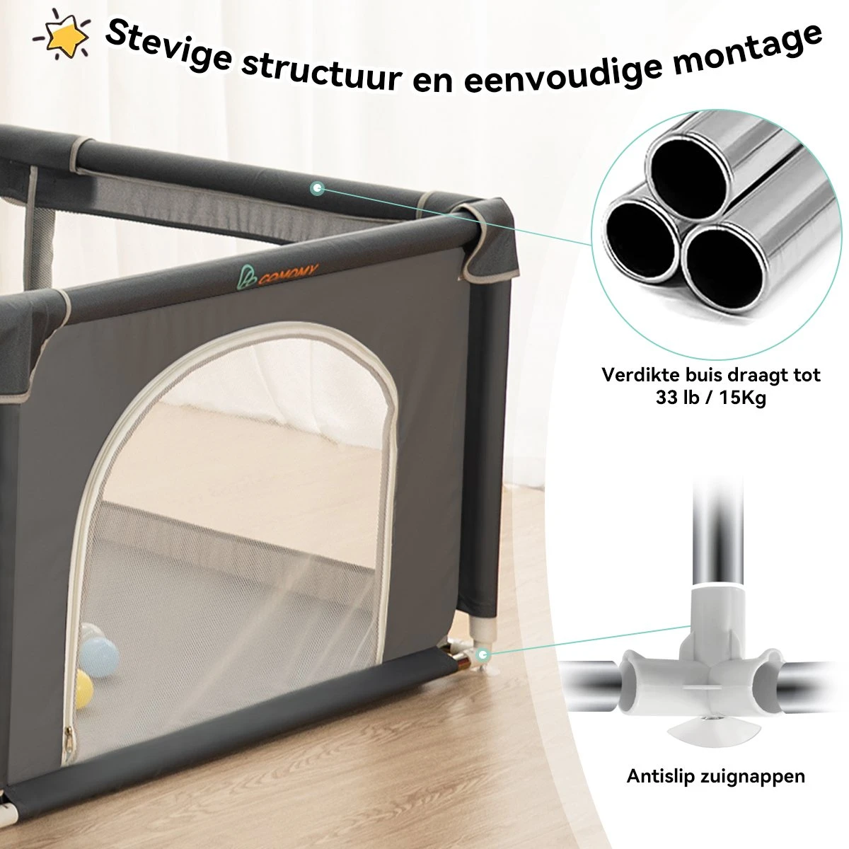 Merkloos Grondbox - Oversized Rechthoek Speelbox - 180 X 150 Cm - Donkergrijs 8 Merkloos Grondbox - Oversized Rechthoek Speelbox - 180 X 150 Cm - Donkergrijs - Afbeelding 8