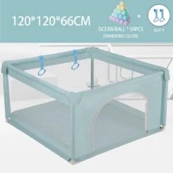 Service96 - Speelbox - Baby Box - Baby Gym - Ballenbak Voor Kinderen - Met Veiligheidsbarriere - XL Vierkant Speelbox - Playpen - Babybox - Grondbox - Kinderbox Voor Peuter En Kind - 120x120x66cm - Met 50x Ballenbak Ballen - Turquoise -Goedkope Kleintje Kleding Winkel 1200x1200 966
