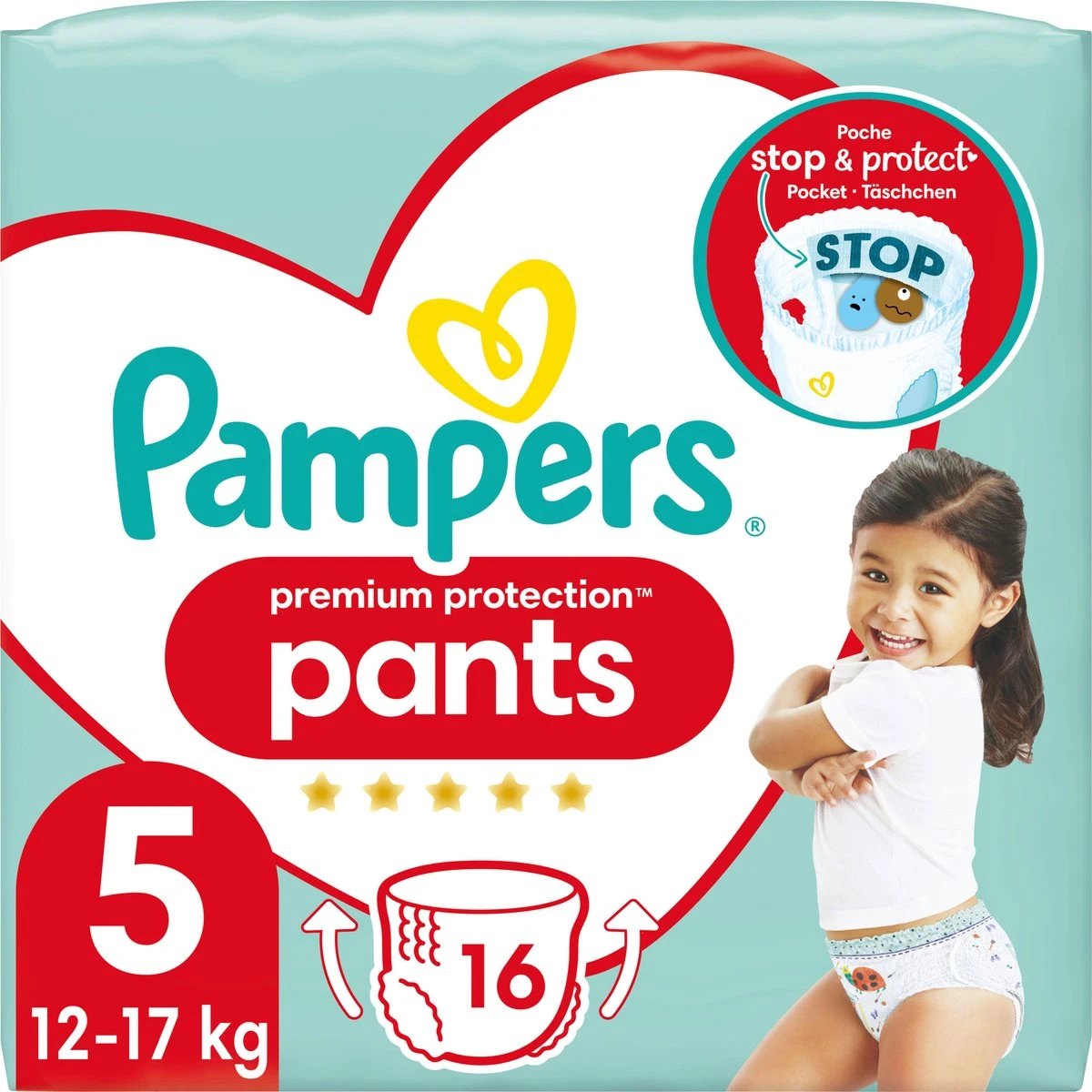 Pampers® Pampers Broek Premium Protection Maat 5 Junior, 12-17 Kg, Enkele Verpakking, 16 Stuks 10 Pampers® Pampers Broek Premium Protection Maat 5 Junior, 12-17 Kg, Enkele Verpakking, 16 Stuks - Afbeelding 10
