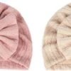 2 Stuks - Meisjes Babymutsjes Tulband - Grote Strik - Roze Beige - 3-15 Mnd