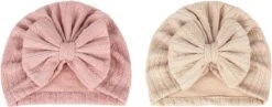 2 Stuks - Meisjes Babymutsjes Tulband - Grote Strik - Roze Beige - 3-15 Mnd
