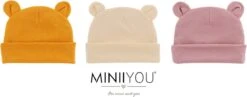 3 Pack Babymutsjes Newborn BEERVORM Geel Crème Oudroze - Beren Oortjes