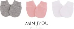 MINIIYOU - Per 3 Paar | Baby Krabwantjes Meisjes Roze | 0-2 Maanden | Anti Krabwanten Newborn