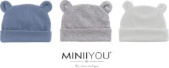 3 Pack Babymutsjes Newborn BEERVORM Navy Wit Grijs - Beren Oortjes