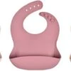3 Stuks - Siliconen Slabbetjes Met Opvangbak - Roze Beige