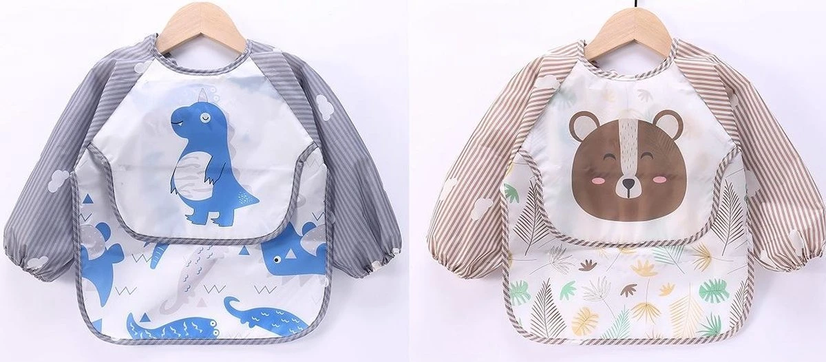 Slabbetjes Lange Mouwen Met Opvangbak (1-3 Jaar) - Dinosaurus Beer - Mag In Vaatwasser/ Wasmachine 1 Slabbetjes Lange Mouwen Met Opvangbak (1-3 Jaar) - Dinosaurus Beer - Mag In Vaatwasser/ Wasmachine