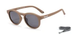 Maesy - Baby Zonnebril Bowi - 1-3 Jaar - Dreumes En Peuter - Flexibel Buigbaar - Verstelbaar Elastiek - Gepolariseerde UV400 Bescherming - Unisex Babyzonnebril Rond - Taupe Bruin