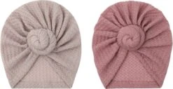 2 Stuks - Meisjes Babymutsjes Tulband - Roze Taupe - 3-15 Mnd