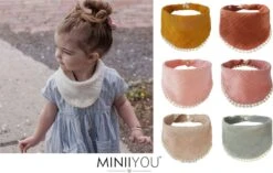 MINIIYOU - 6 Stuks - Hydrofiele Bandana Slabbetjes Meisje Franjes - Roze Geel - Beige
