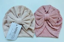 2 Stuks - Meisjes Babymutsjes Tulband - Grote Strik - Roze Beige - 3-15 Mnd -Goedkope Kleintje Kleding Winkel 1200x782