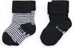 KipKep Babysokjes Zwart: Blijf-Sokjes - Maat 6-12 Mnd - Zwart-wit Gestreept - 2 Paar