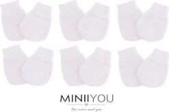 6 Paar - Baby Anti Krabwantjes - Wit - 0-2 Maanden