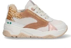 Bunnies JR 223374-500 Meisjes Lage Sneakers - Wit/Beige/Print/Bruin - Leer - Veters