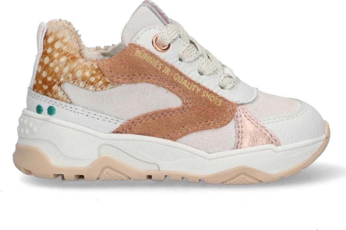 Bunnies JR 223374-500 Meisjes Lage Sneakers - Wit/Beige/Print/Bruin - Leer - Veters 1 Bunnies JR 223374-500 Meisjes Lage Sneakers - Wit/Beige/Print/Bruin - Leer - Veters