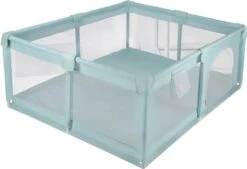 Service96 - Speelbox - Baby Box - Baby Gym - Ballenbak Voor Kinderen - Met Veiligheidsbarriere - XL Vierkant Speelbox - Playpen - Babybox - Grondbox - Kinderbox Voor Peuter En Kind - 120x120x66cm - Met 50x Ballenbak Ballen - Turquoise