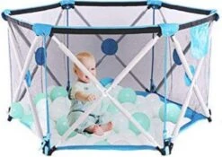 Buxibo - Kinderbox Uitklaarbaar En Makkelijk Opvouwbaar - Reisbox - Wasbaar- Inclusief Opbergtas - 122cm X 66cm - Aqua Blauw