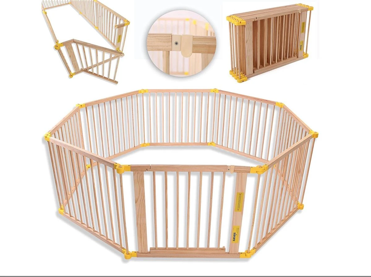 KIDUKU® 7,2 Meter Veiligheidshek XXL Inklapbaar Incl. Deur, Bestaand Uit 8 Elementen, Naar Wens Te Vormen Box Hek Grondbox 1 KIDUKU® 7,2 Meter Veiligheidshek XXL Inklapbaar Incl. Deur, Bestaand Uit 8 Elementen, Naar Wens Te Vormen Box Hek Grondbox