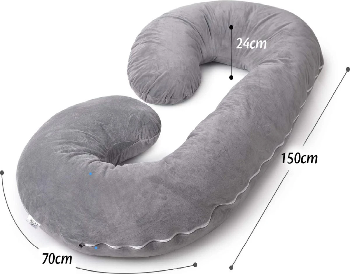 Ella® Zwangerschapskussen XXL C-vorm - Voedingskussen - Zijslaapkussen - Lichaamskussen - Body Pillow - Afneembare Minky Fleece Hoes - 150x70cm - Grijs 6 Ella® Zwangerschapskussen XXL C-vorm - Voedingskussen - Zijslaapkussen - Lichaamskussen - Body Pillow - Afneembare Minky Fleece Hoes - 150x70cm - Grijs - Afbeelding 6