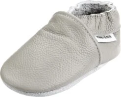 Grijze Effen Leren Babyslofjes Van Baby-Slofje Maat 20-21 Voor 6-12 Maanden