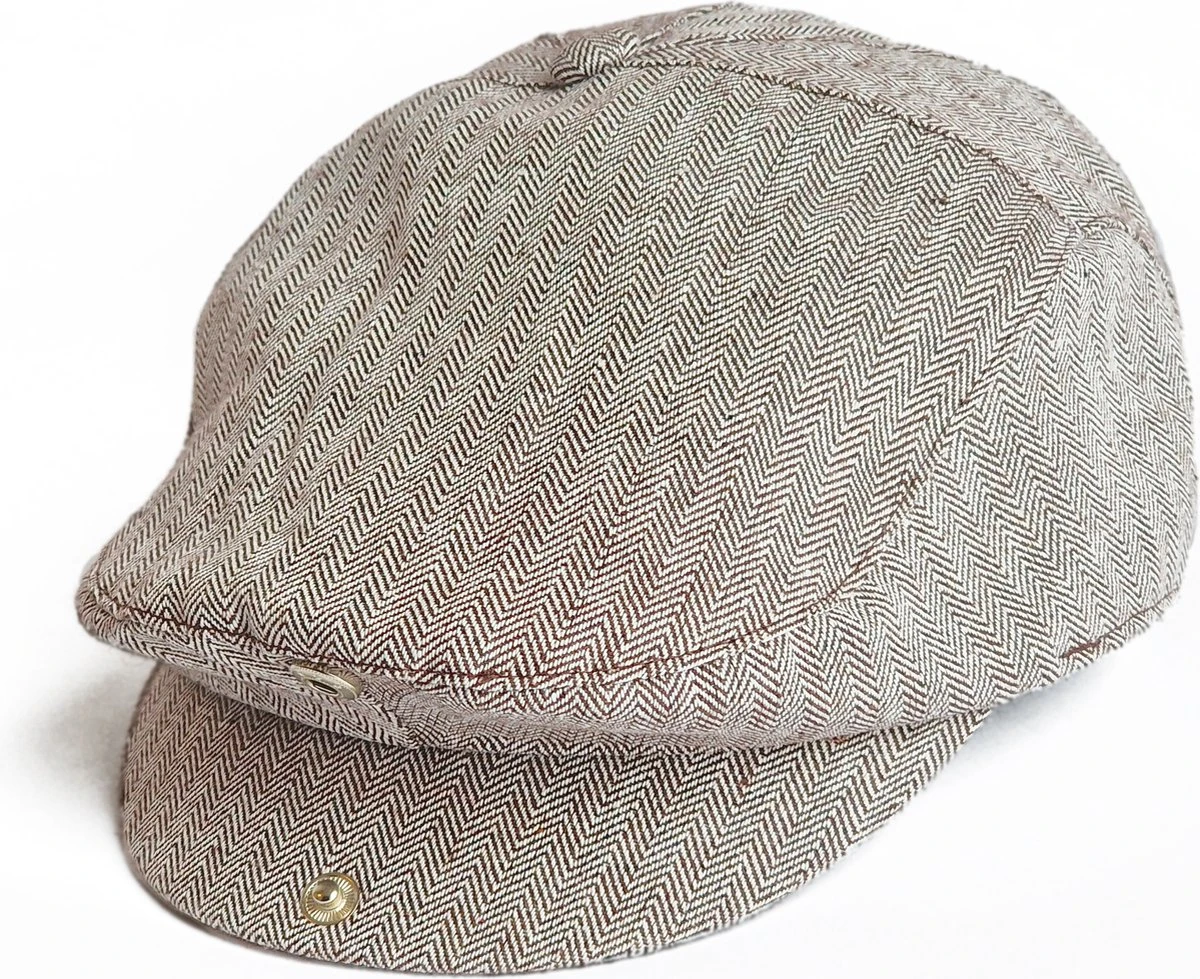 Flat Cap Kind (1 T/m 4 Jaar) Jaren 20 Platte Pet - Bruin/wit Motief 4 Flat Cap Kind (1 T/m 4 Jaar) Jaren 20 Platte Pet - Bruin/wit Motief - Afbeelding 4