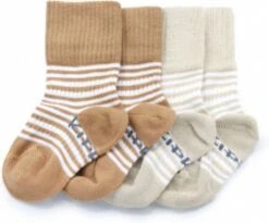 KipKep Babysokjes Zand: Bio Blijf-Sokjes - Maat 6-12 Maanden - Camel & Sand
