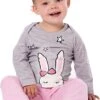 Amantes Baby Pyjama Grijs Melange/roze - Konijn - Maat 86/92