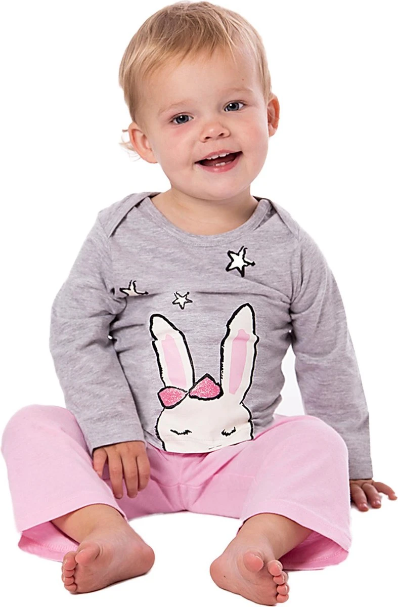 Amantes Baby Pyjama Grijs Melange/roze - Konijn - Maat 86/92 1 Amantes Baby Pyjama Grijs Melange/roze - Konijn - Maat 86/92