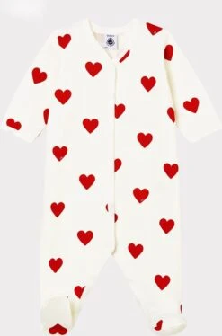 Petit Bateau Molton Slaappakje Met Rode Hartjes Voor Baby Meisjes Boxpak - Maat 56