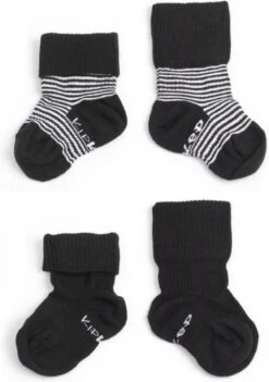 KipKep Babysokjes Zwart: Blijf-Sokjes - Maat 6-12 Mnd - Zwart-wit Gestreept - 2 Paar -Goedkope Kleintje Kleding Winkel 844x1200