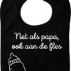 Net Als Papa Ook Aan De Fles Slabbetje - Zwart - Kraamcadeau - Babyshower Cadeau - Kerst - Gender Reveal - Sinterklaas - Zwanger - Geboorte - Slabber Met Drukknop