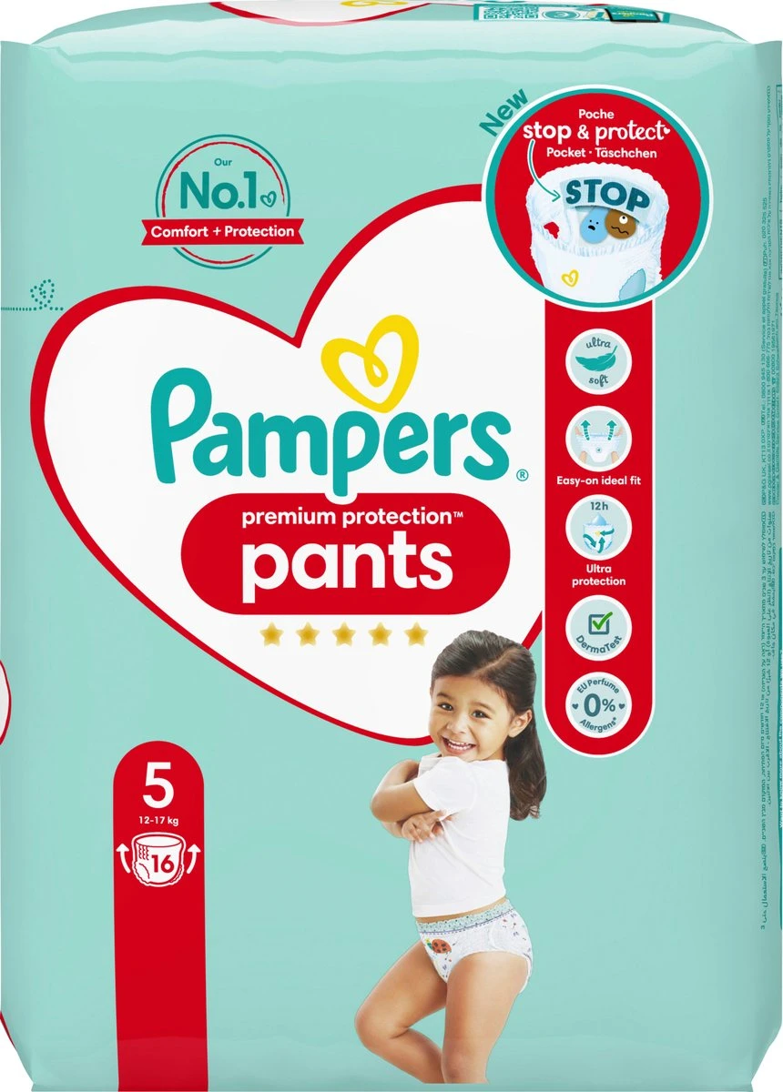Pampers® Pampers Broek Premium Protection Maat 5 Junior, 12-17 Kg, Enkele Verpakking, 16 Stuks 1 Pampers® Pampers Broek Premium Protection Maat 5 Junior, 12-17 Kg, Enkele Verpakking, 16 Stuks