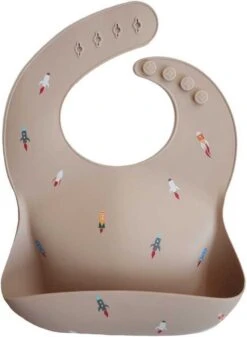 Mushie Siliconen Baby Slabbetje Met Opvangbakje | Rocket | BPA Ftalaatvrij| Afwasbaar