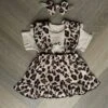Merkloos Panterprint Setje Baby Kleding Meisje - 3 Delig - Haarband - Jurkje - Rompertje - Nude - Maat 74 - Babykleding - Baby Meisje Cadeau - Borduursel Tekst Mama