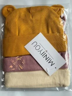 3 Pack Babymutsjes Newborn BEERVORM Geel Crème Oudroze - Beren Oortjes -Goedkope Kleintje Kleding Winkel 900x1200 15